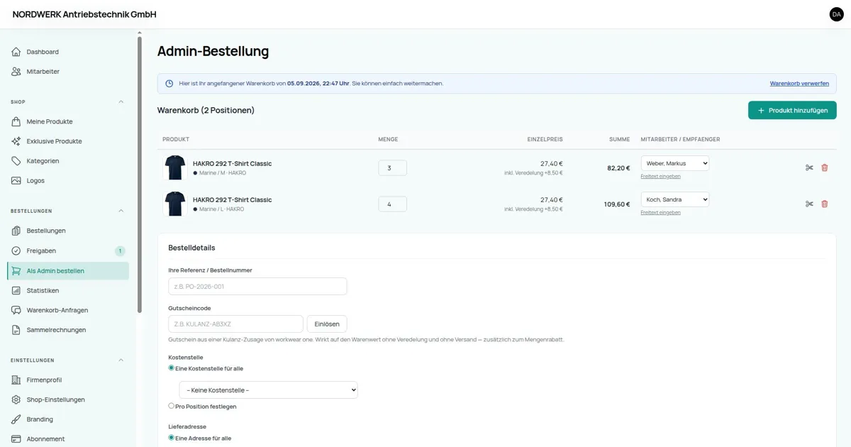 Mitarbeitershop: Freigabe